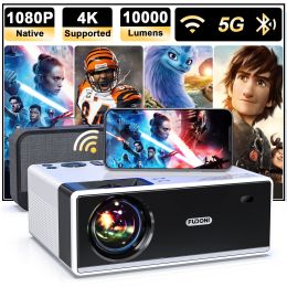 Projector With Wifi And Bluetooth, 5G Wifi Projector 4K Supported Native 1080P Full Hd, Fudoni 10000L Portable Projector, 50% Zoom 300" Display Outdoo