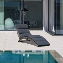 Patio Chaise Lounge, Outdoor Lounge Chair, Pe Rattan Foldable Chaise Lounger