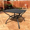 Square Aluminum Outdoor Dining Table 4-Seats Metal Frame Rust Resistant Furniture With Steel Slat Top And Umbrella Hole For Lawn Backyard Garden, Dack