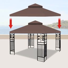 10X10 Ft Outdoor Patio Gazebo Replacement Canopy, Double Tiered Gazebo Tent Roof Top Cover Only(Frame Not Include)