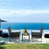 3 Pieces Patio Set Outdoor Wicker Patio Furniture Sets Modern Set Rattan Chair Conversation Sets With Coffee Table For Yard And Bistro (Black)