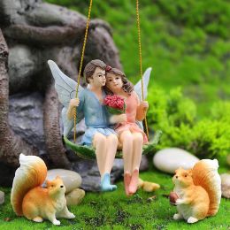 Fairy Garden Accessories, Miniature Fairies Garden Couples Figurines Kit With Squirrels, Fairy Garden Supplies Ornaments Kit Mini Garden Decor