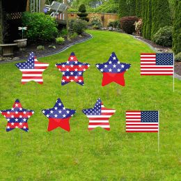 8Pcs 4Th Of July Yard Signs With Stakes Patriotic Star Ornament For Garden Decor