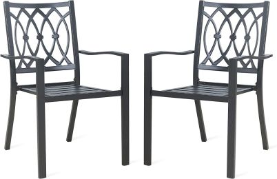 Outdoor Black Stackable Dining Chairs Set Iron Patio Chairs Set Of 2 With Armrest Seating Chairs For Garden, Backyard