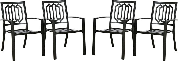 Outdoor Dining Chairs Set Of 4 Stacking Patio Metal Arm Chairs For Garden, Yard, Lawn
