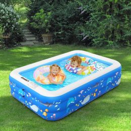 Inflatable Swimming Pools, Inflatable Pool For Kids, Kiddie, Toddler, Adults, 100" X 71" X 22" Family Full-Sized Swimming Pool, Lounge Pool For Outdoo