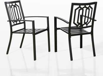 Outdoor Dining Chairs Set Of 2 Stacking Patio Metal Arm Chairs For Garden, Yard, Lawn