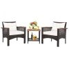 3 Pieces Patio Rattan Furniture Set With Acacia Wood Tabletop