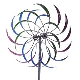 The Original Rainbow Wind Spinner;  Decorative Lawn Ornament Wind Mill; Tri-Colored Kinetic Garden Spinner -Outdoor Yard Lawn & Garden Rainbow Windmil