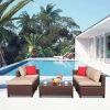 Outdoor 5-Piece Set Patio Furniture Sectional Sofa Sets All Weather Rattan Manual Wicker Conversation Set With Cushions And Table Xh
