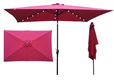 10 X 6.5T Rectangular Patio Solar Led Lighted Outdoor Umbrella With Crank And Push Button Tilt For Garden Backyard Pool Swimming Pool Burgundy Rt