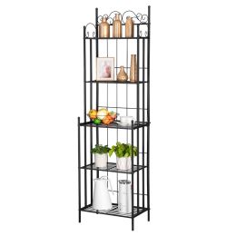 5 Tier Multiuse Black Metal Metal Storage Shelves Steel Baker' S Rack Organizer Rack For Kitchen/Garage/Bathroom/Laundry Rt