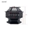U-Style Outdoor Steel Wood Burning Fire Pit With Spark Screen And Poker For Camping Patio Backyard Garden (Hexagonal Shaped) Yf