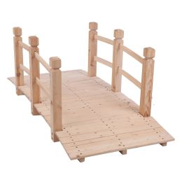 Free Shipping Garden Bridge, Classic Wooden Arch With Safety Rails Natural Finished Footbridge, Decorative Pond Landscaping, Backyard Creek Or Farm  Y