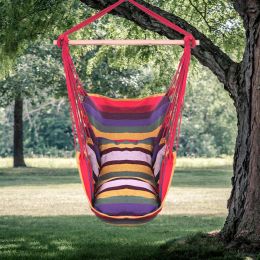 Free Shipping Distinctive Cotton Canvas Hanging Rope Chair With Pillows Rainbow Yj