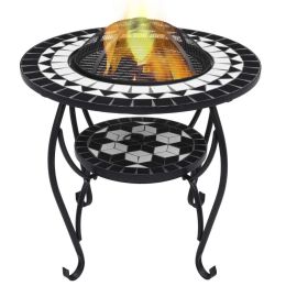 Mosaic Fire Pit Table Black And White 26.8" Ceramic
