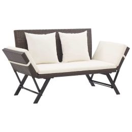 Garden Bench With Cushions 69.3" Brown Poly Rattan