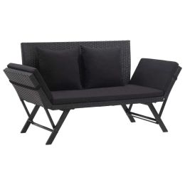 Garden Bench With Cushions 69.3" Black Poly Rattan