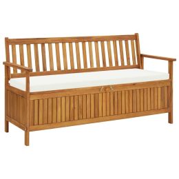 Storage Bench With Cushion 58.2" Solid Acacia Wood