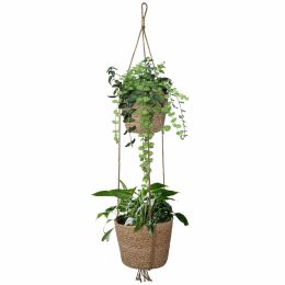 2 Tier Woven Hanging Plant Pot Seagrass Wall Hanging-Natural