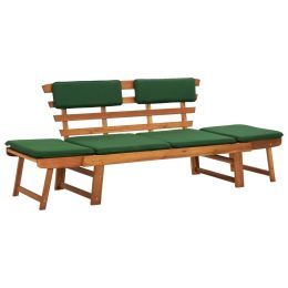 Garden Bench With Cushions 2-In-1 74.8" Solid Acacia Wood