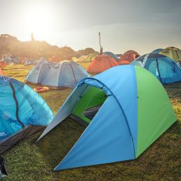 4-Person Double Layer Family Camping Tent Outdoor Instant Cabin Tent For Hiking Backpacking Trekking Xh