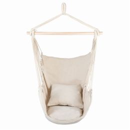 Hammock Chair Distinctive Cotton Canvas Hanging Rope Chair With Pillows Beige