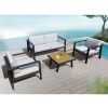 Higold 3801 Pro Nofi Patio Furniture, 4 Pieces Outdoor Conversation Set With Loveseat, Grey Seat Cushions, Matte Charcoal Aluminumframe, Imitated Teak