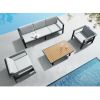 Higold Pro 3801 Nofi Patio Furniture, 4 Pieces Outdoor Three-Seater Conversation Sets With Grey Cushions, Matte Charcoal Aluminum Frame, Imitated Teak