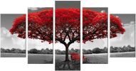 Canvas Wall Art Red Tree Picture Prints On Canvas Landscape Painting Modern Giclee Artwork Stretched And Framed Ready To Hang Canvas Art For Home Deco