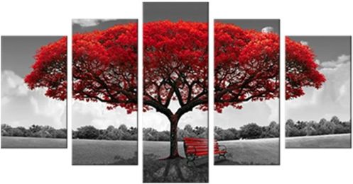 Canvas Wall Art Red Tree Picture Prints On Canvas Landscape Painting Modern Giclee Artwork Stretched And Framed Ready To Hang Canvas Art For Home Deco