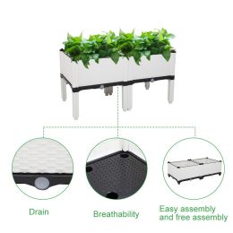 2Pcs Rectangle Raised Elevated Garden Flower Bed Plant Box Vegetable Planter Herb White