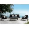Higold - Gloria 4 Pieces Conversation Sofa Set For Outdoor Using, With Grade A Teak, Matte Charcoal Aluminum Frame Finish, Black Pillows&Cushions Incl