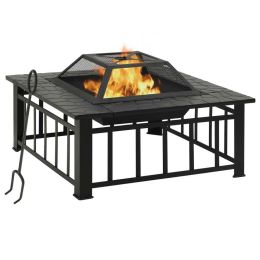 Garden Fire Pit With Poker 31.9"X31.9"X18.5" Xxl Steel