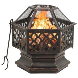Rustic Fire Pit With Poker 24.4"X21.3"X22" Xxl Steel