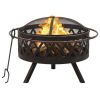 Rustic Fire Pit With Poker 29.9" Xxl Steel