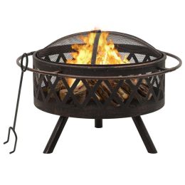 Rustic Fire Pit With Poker 29.9" Xxl Steel