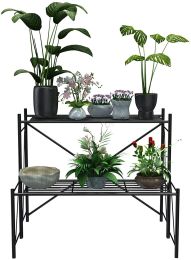 Mecor 2-Tier Metal Plant Stand, Large-Capacity Indoor/Outdoor Flower Pot Holder Stand For Potted Plant, Decorative Plant Rack For Home Garden Patio Ba