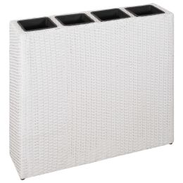 Garden Raised Bed With 4 Pots Poly Rattan White
