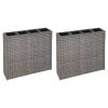 Garden Raised Bed With 4 Pots 2 Pcs Poly Rattan Gray