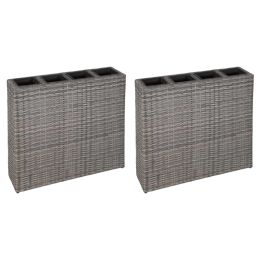 Garden Raised Bed With 4 Pots 2 Pcs Poly Rattan Gray