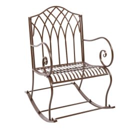 Outdoor Rocking Chair Black Wrought Iron Porch Patio Rocker Metal Extra Wide
