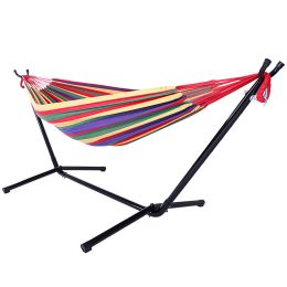 Free Sipping Hammock Set Steel Stand Outdoor Camping Hanging Swing Bed Stripe Yj