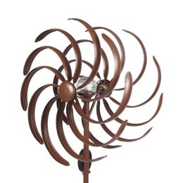 Solar Wind Spinner, Windmill Willow Leaves-Improved 360 Degrees Swivel Led Lighting Solar Powered Glass Ball With Kinetic Wind Spinner-Metal Sculpture