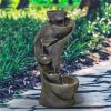 23.5Inches Outdoor Water Fountain With Led Light - Modern Curved Indoor-Outdoor Waterfall Fountain