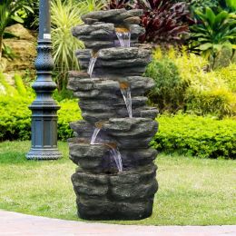 40Inches High Rocks Outdoor Cascading Waterfall With Led Lights