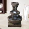 16Inches Outdoor Water Fountain With Led Light - Modern Curved Indoor-Outdoor Waterfall Fountain