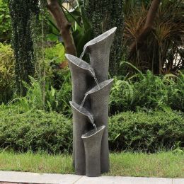 Outdoor Fountain 39.4Inches Faux Stone Led Floor-Standing Water Fountain