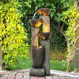 40Inches Pots Outdoor Garden Water Fountain With Warm Led Lights