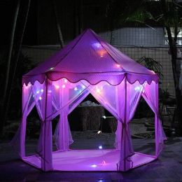 Outdoor Indoor Portable Folding Princess Castle Tent Kids Children Funny Play Fairy House Kids Play Tent(Led Star Lights)